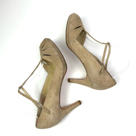 Silvia Vera Beige Suede T-Strap Heels made in Spain EUR 41 US 9,5 - Picture 5 of 13